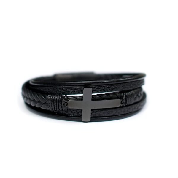 PULSERA CUERO CRUZ NEGRA