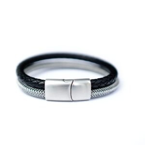 PULSERA DUAL BLACK & SILVER – CUERO CON BROCHE