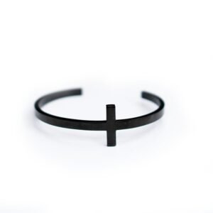 PULSERA DE ACERO NEGRO CON CRUZ