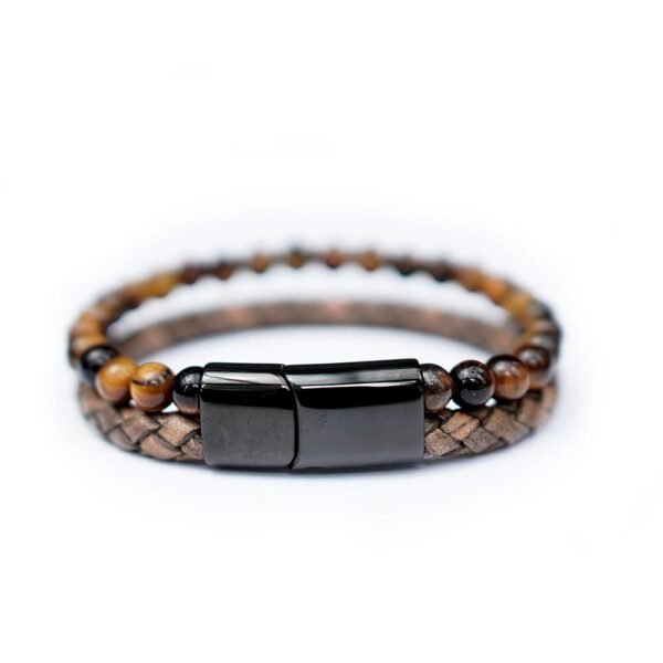 PULSERA DE CUERO CON PIEDRAS OJO DE TIGRE