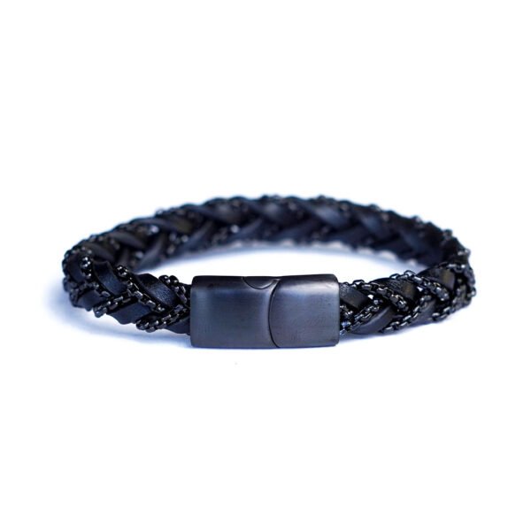 PULSERA IRON BRAID - CUERO Y ACERO INOXIDABLE NEGRA